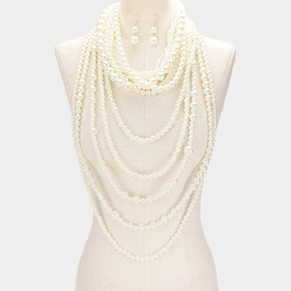 Cream Pearl Choker & Layered Statement Necklace